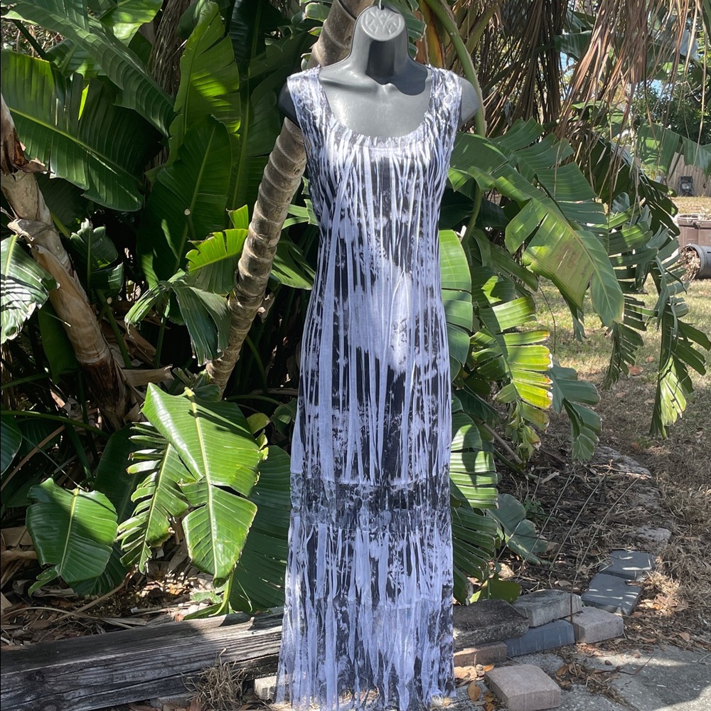 Komarov animal print, sheer lace patchwork style dress